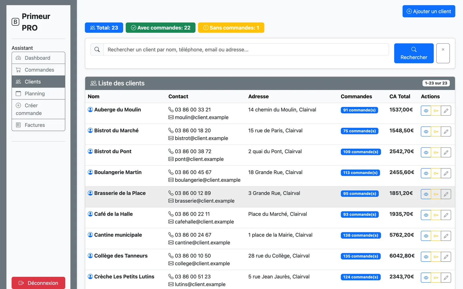 Fichier clients avec recherche