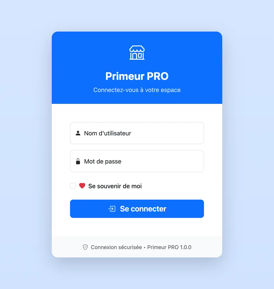 Page de connexion de Primeur PRO